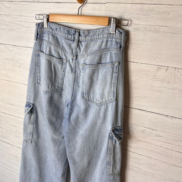 GAP Jeans Womens SZ 6/28 R Blue High Rise Wide Leg Cargo Light Wash 100% Cotton - Picture 13 of 16